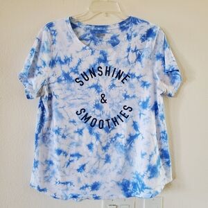 Old Navy - Blue & White Tie-Dye Tee - "Sunshine & Smoothies"